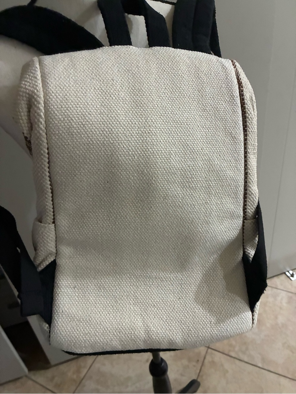 Canvas Striped Drawstring Backpack - Cream and Brown - Picture 4 of 4